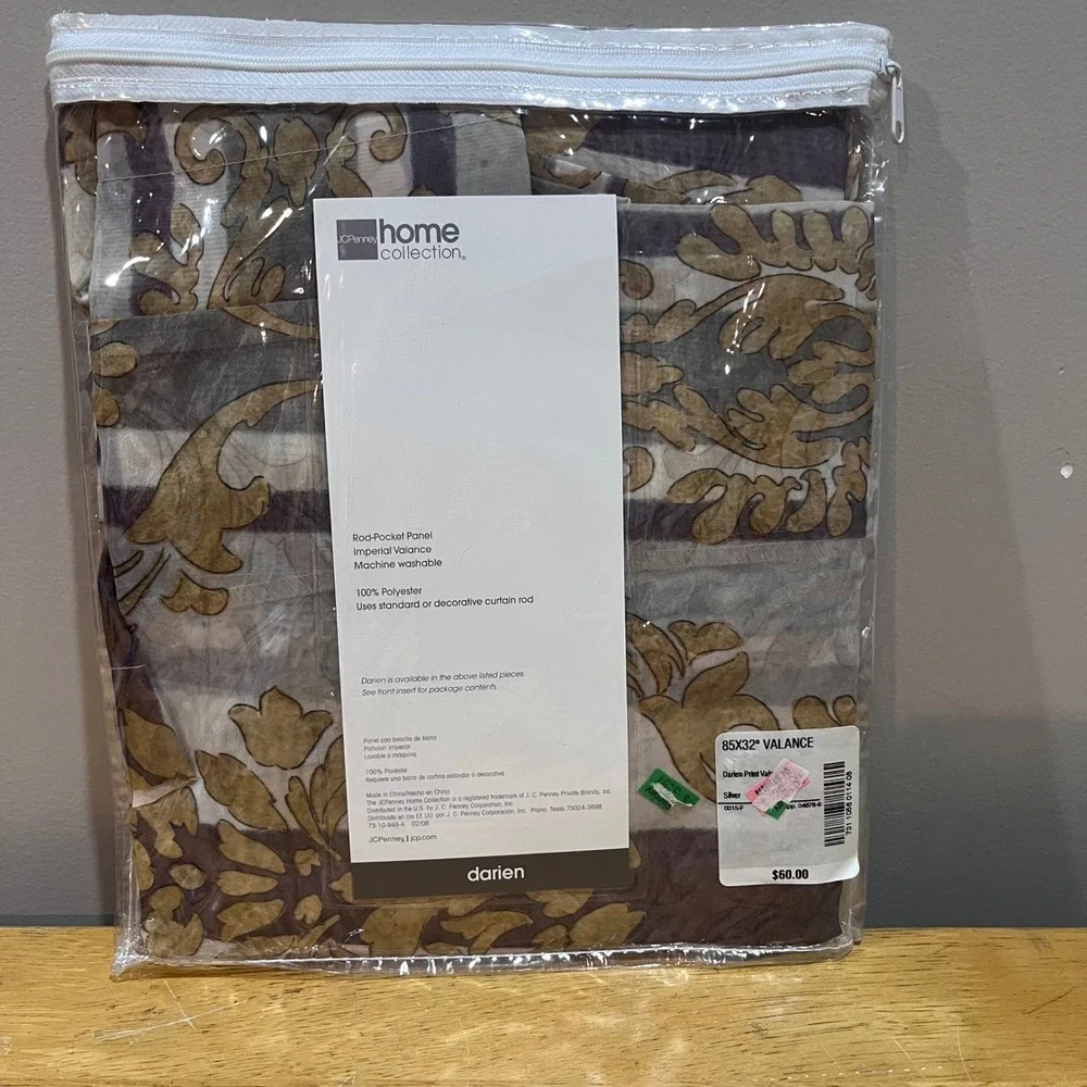 NWT JCPenney Home Darien Imperial Valance 85x32 Silver Gold‎ Damask Traditional